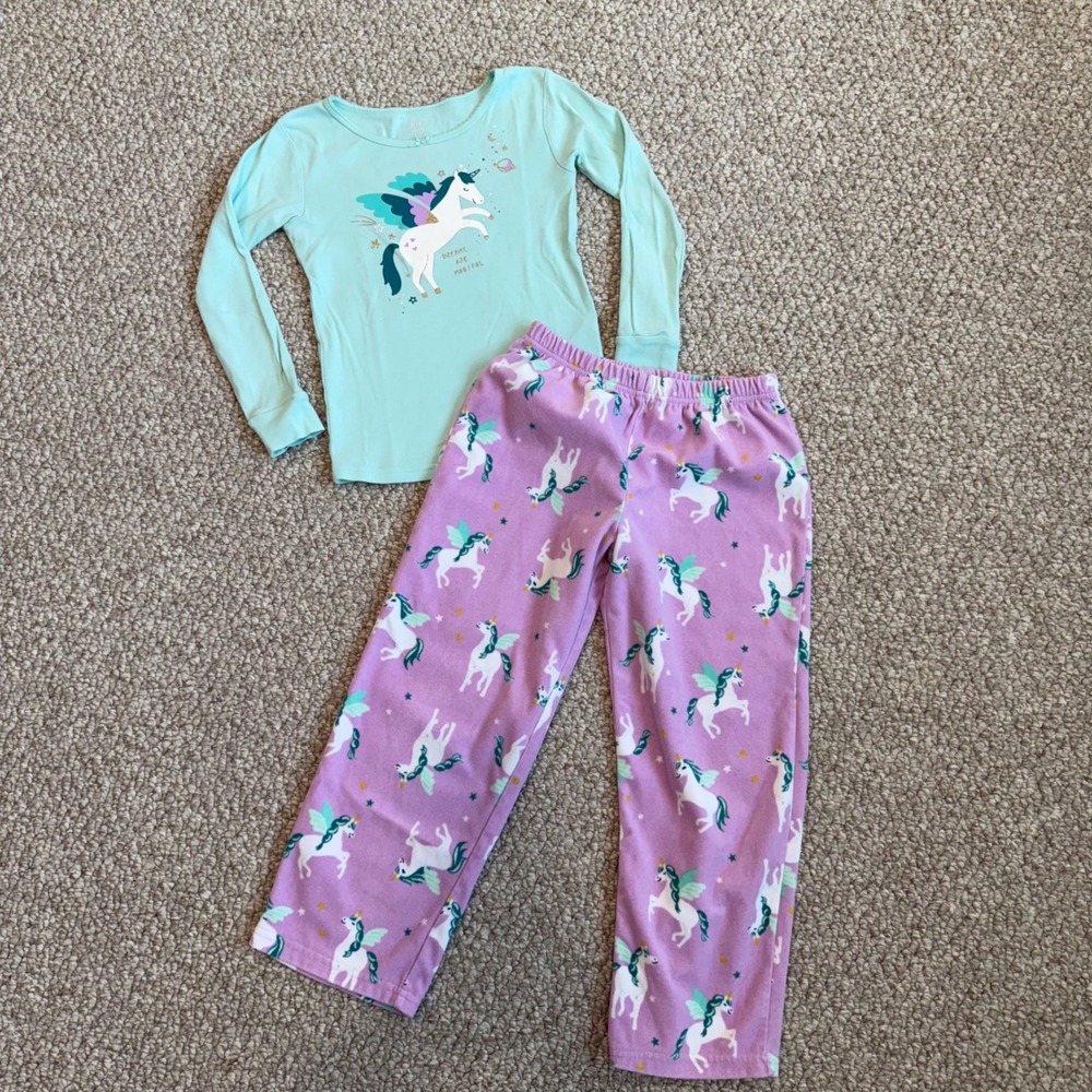 Carters Kids Pajama Set Size 7 Unicorns‎ Dreams Are Magical Aqua Purple